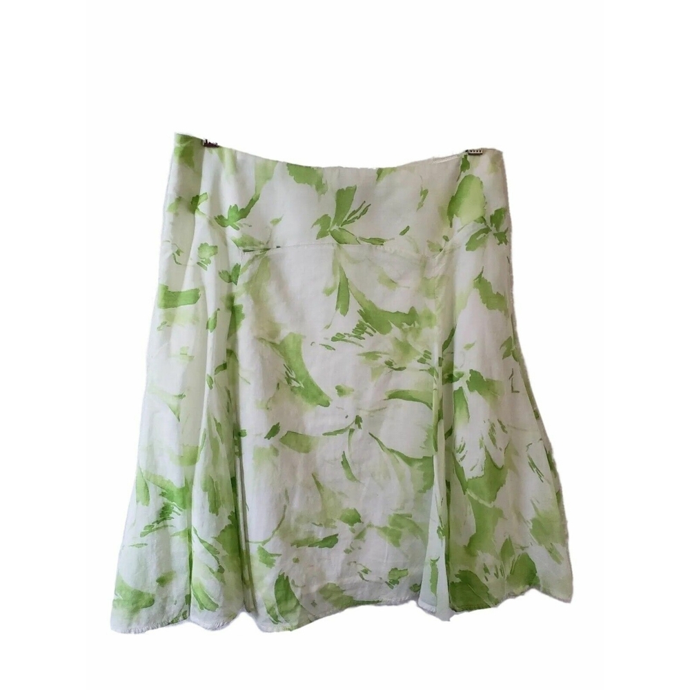 JONES NEW YORK SIGNATURE White Green Abstract Watercolor Floral Skirt 6 M 30 31